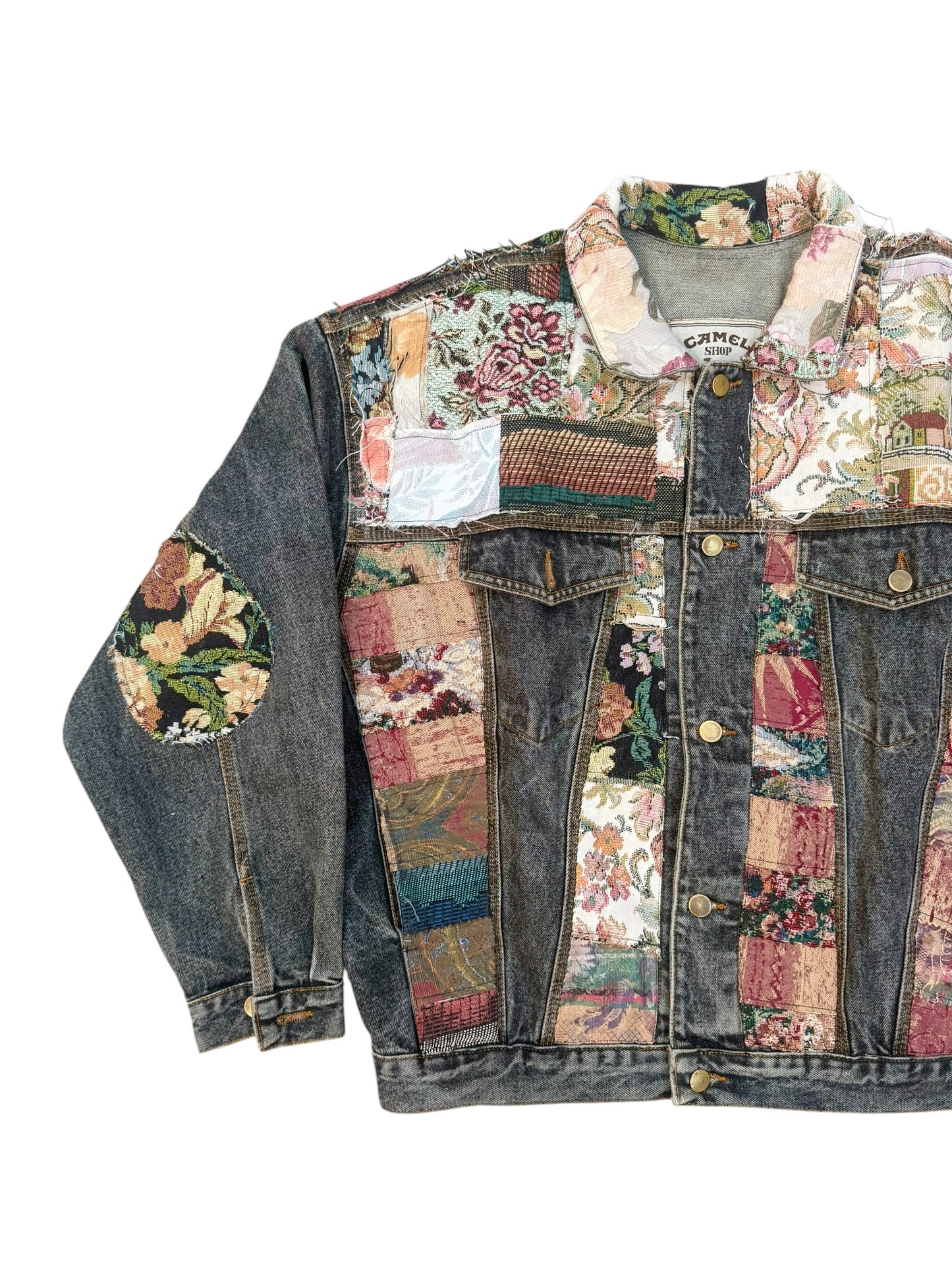 Upcycled patchwork jacquard Denim Jacket
