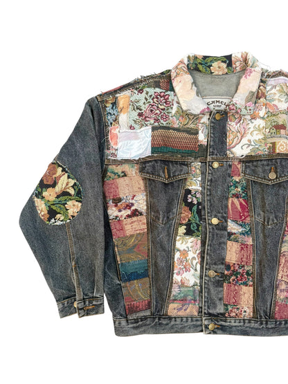 Upcycled patchwork jacquard Denim Jacket