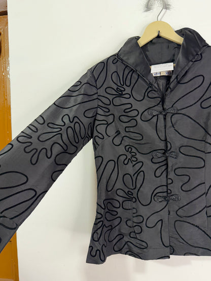 Black Embossed Line Art Embroidered Vintage Jacket