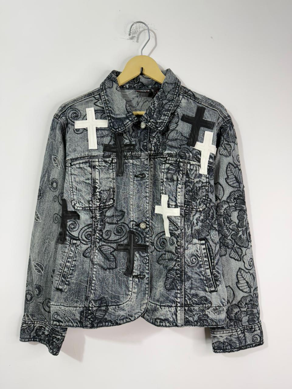 Customised velvet crosses patch Denim Jacket