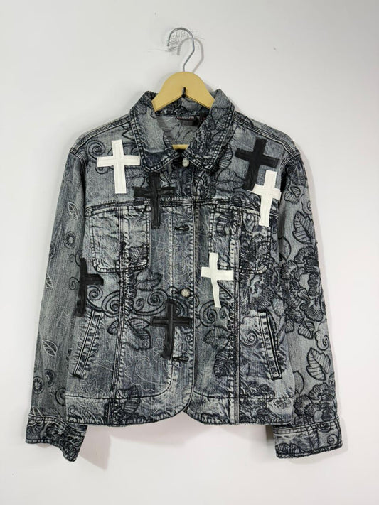 Customised velvet crosses patch Denim Jacket