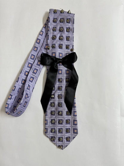 Stud and Ribbon Bow Handmade Vintage Silk Tie