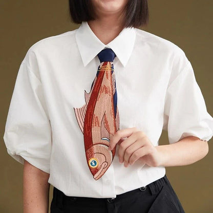 Embroidered fish tie