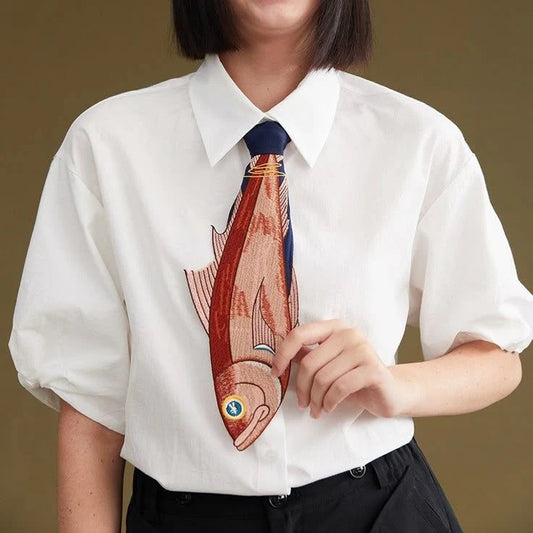 Embroidered fish tie