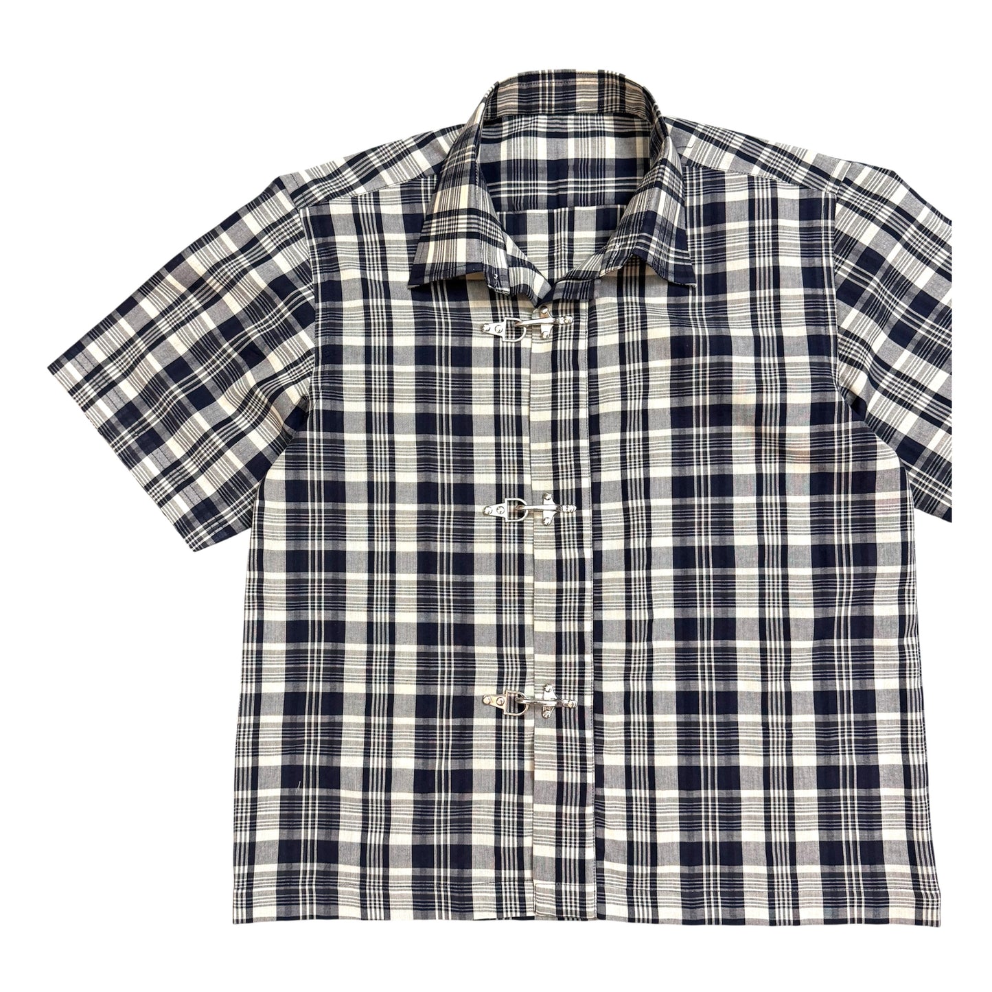 Fireman Clasp Night-Blue Check 100% Cotton Shirt