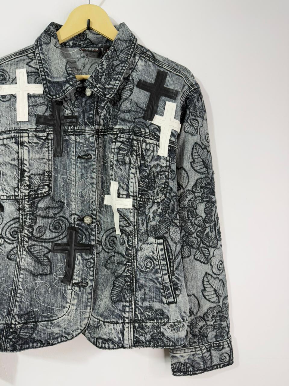 Customised velvet crosses patch Denim Jacket