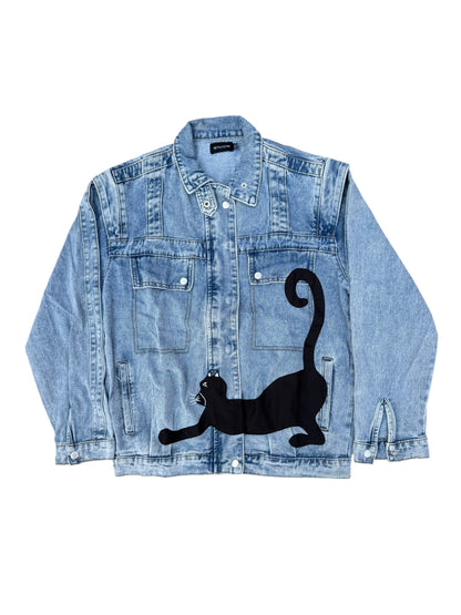 Upcycled Cat Patch Denim Jacket