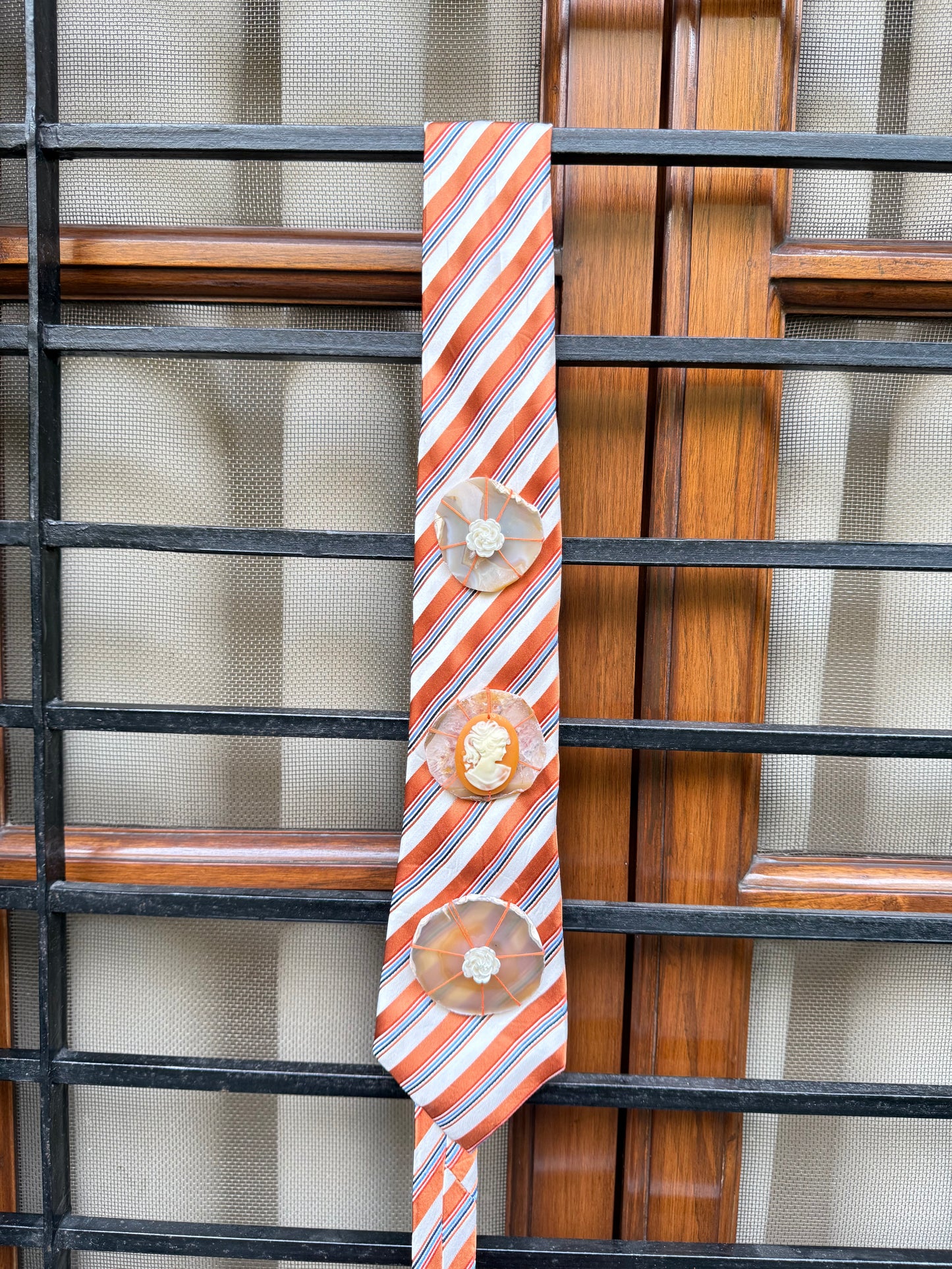 Crystal stone with Charm Handmade Vintage Silk Tie