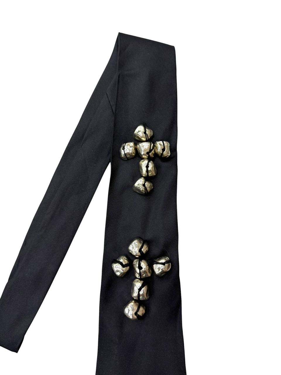 Silver Stone Cross  Handmade Vintage Silk Tie