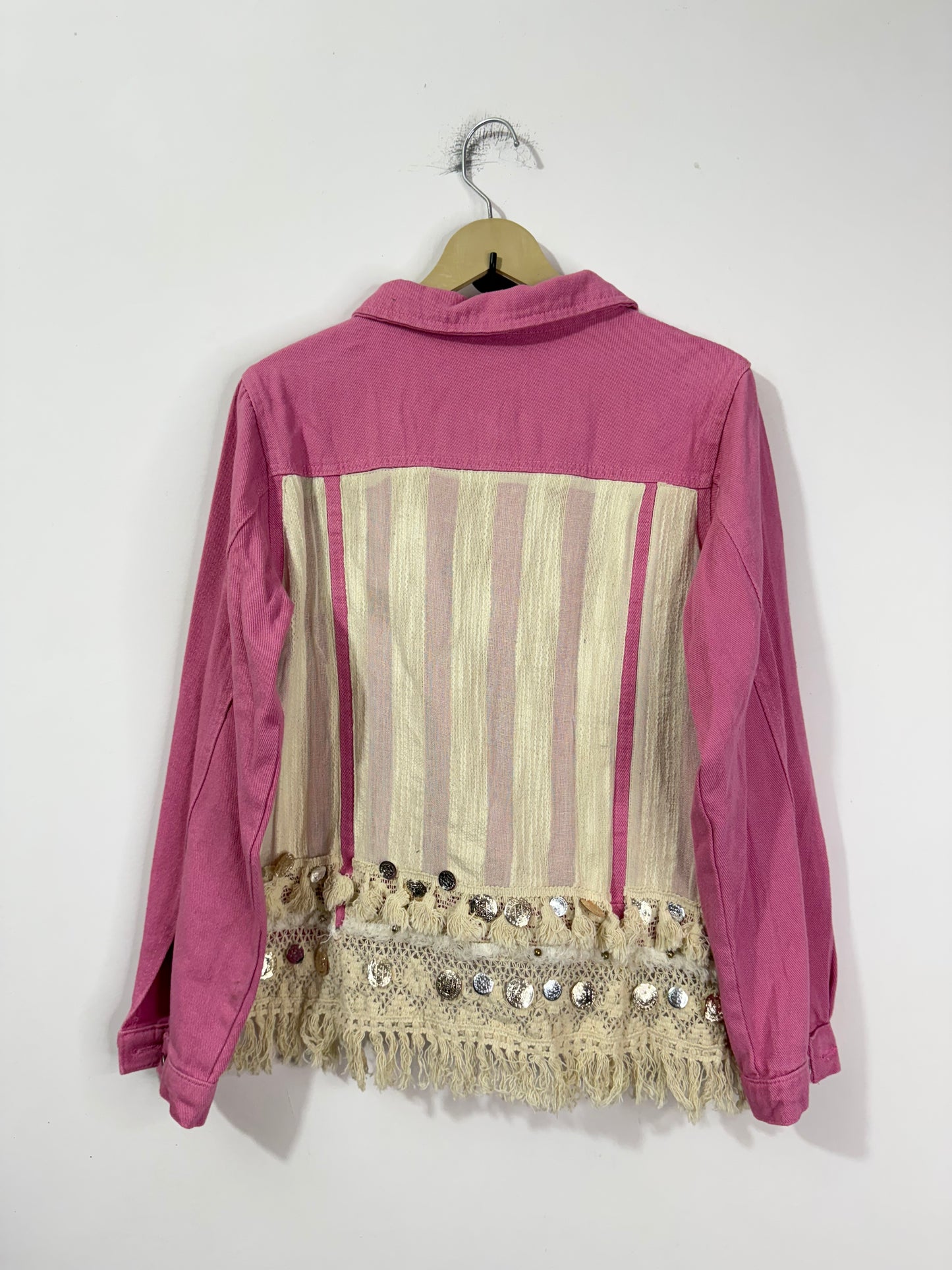 Customised lace fabric patch Denim Jacket