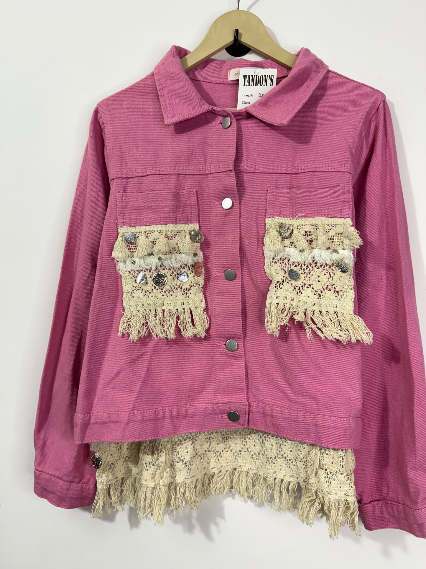 Customised lace fabric patch Denim Jacket