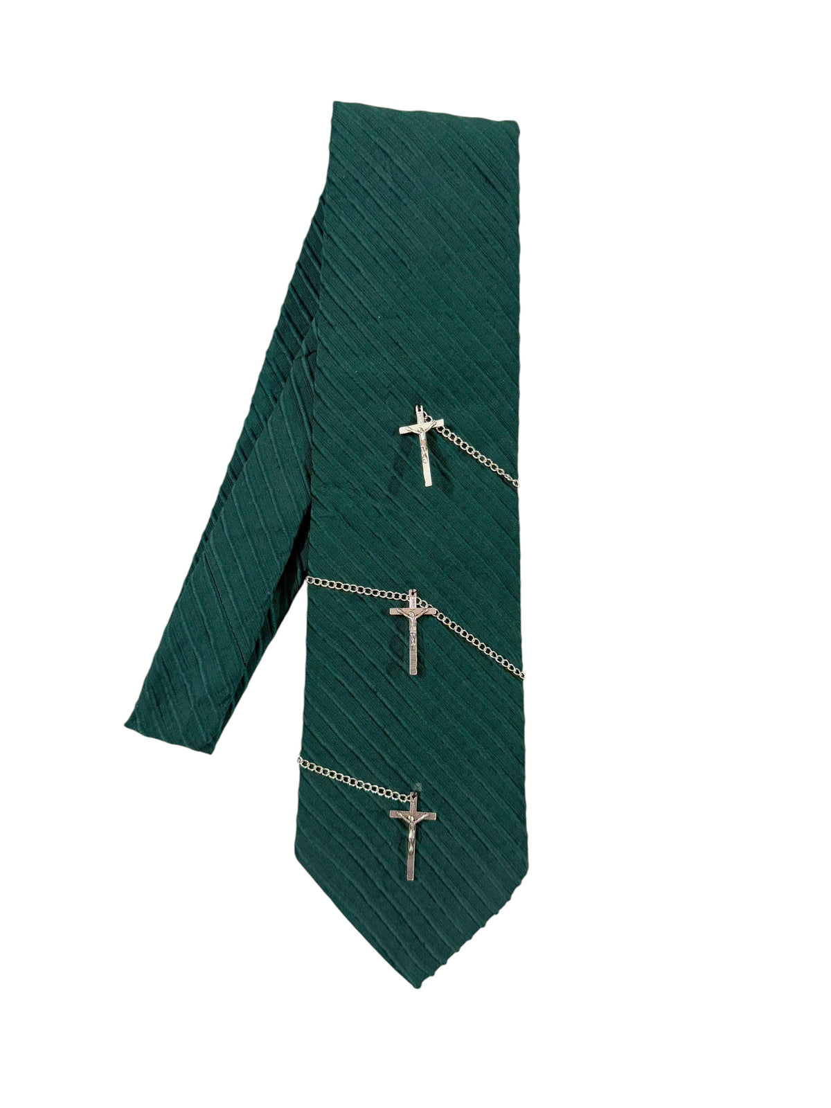 Silver Cross Charm Handmade Vintage Silk Tie