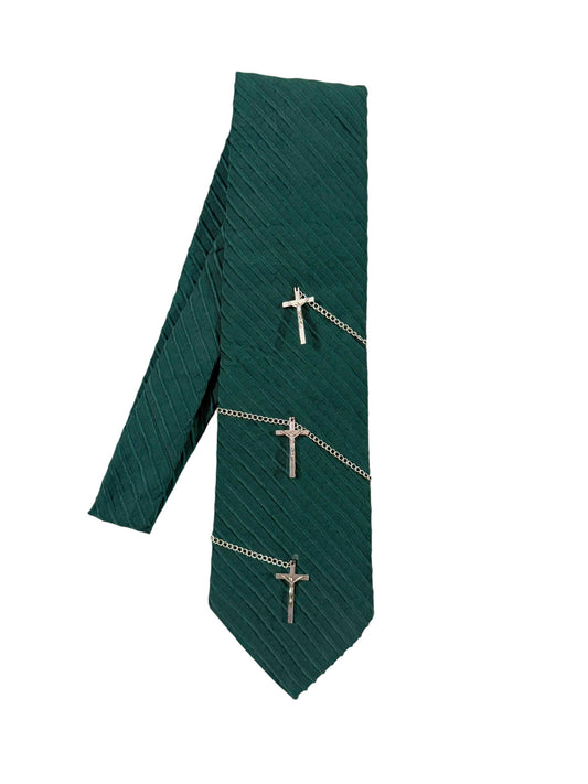 Silver Cross Charm Handmade Vintage Silk Tie