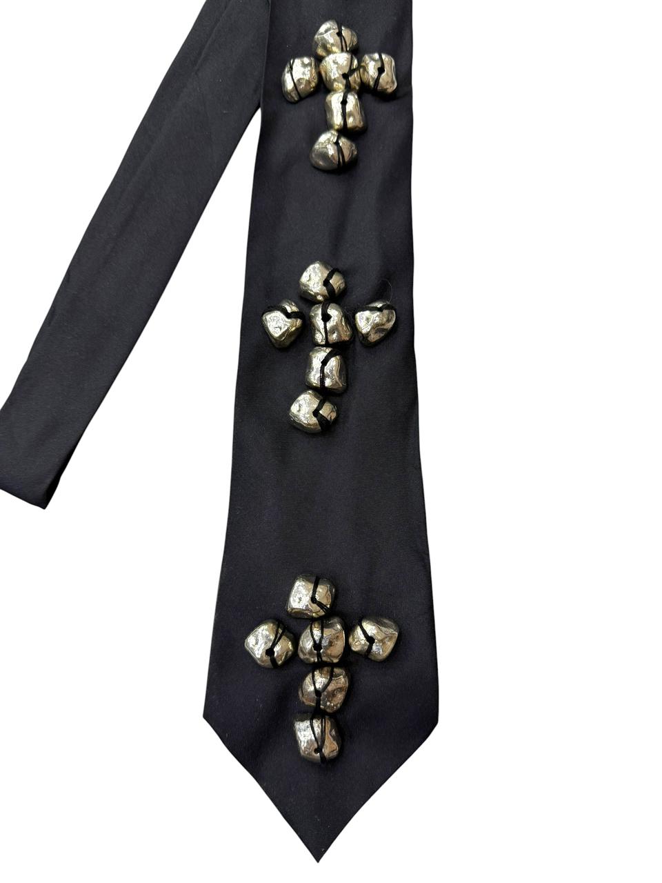 Silver Stone Cross  Handmade Vintage Silk Tie