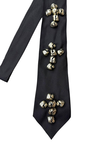 Silver Stone Cross  Handmade Vintage Silk Tie