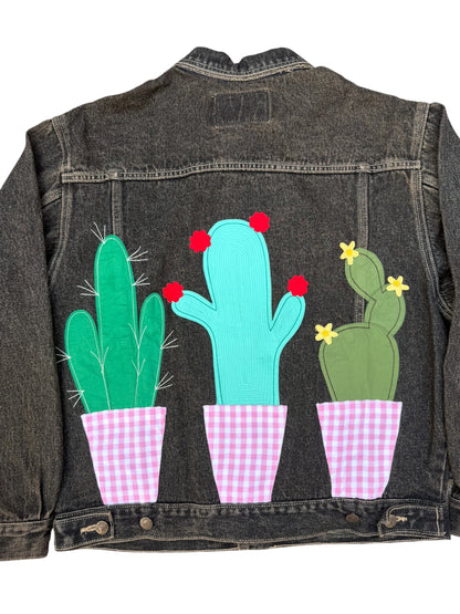 Upcycled Cactus Patch Denim Jacket
