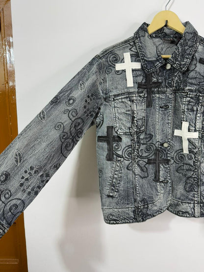Customised velvet crosses patch Denim Jacket