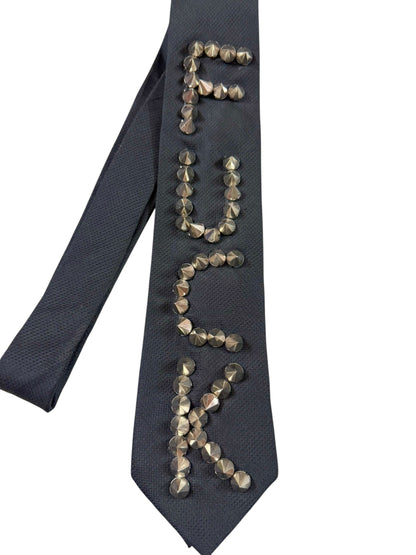 Silver stud  button Handmade Vintage Silk Tie