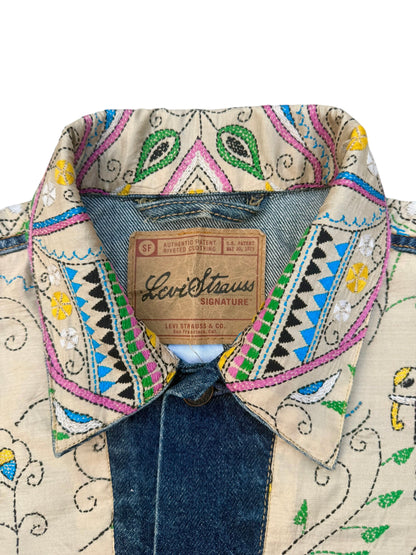 Upcycled Kantha Saree Denim Jacket