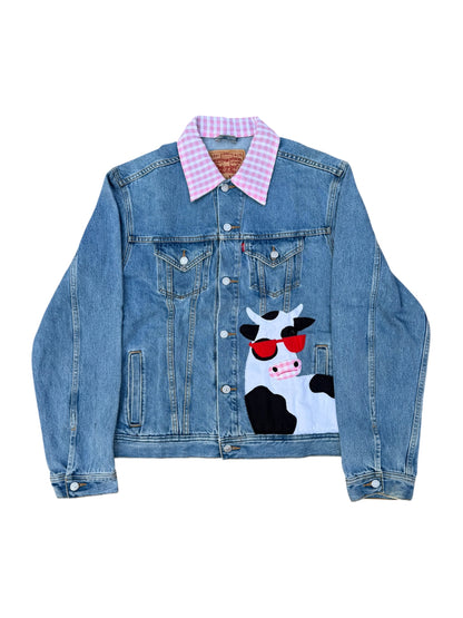 Upcycled Cow Patch Denim Jacket