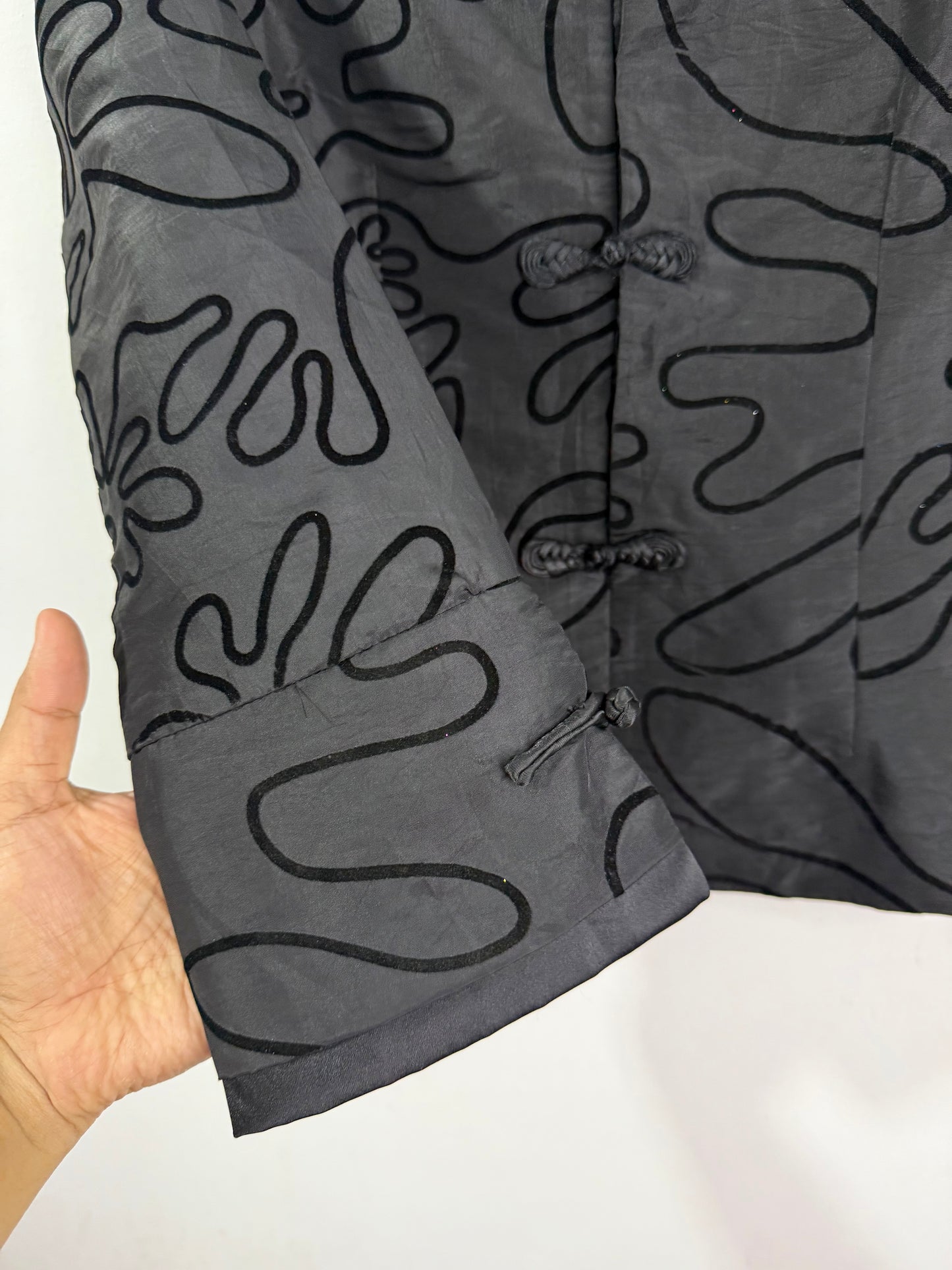 Black Embossed Line Art Embroidered Vintage Jacket