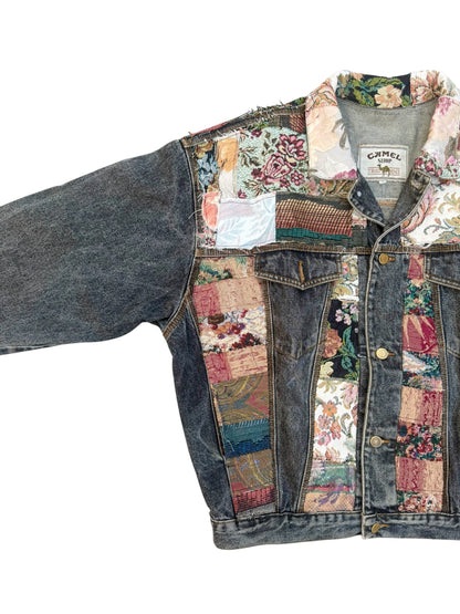 Upcycled patchwork jacquard Denim Jacket