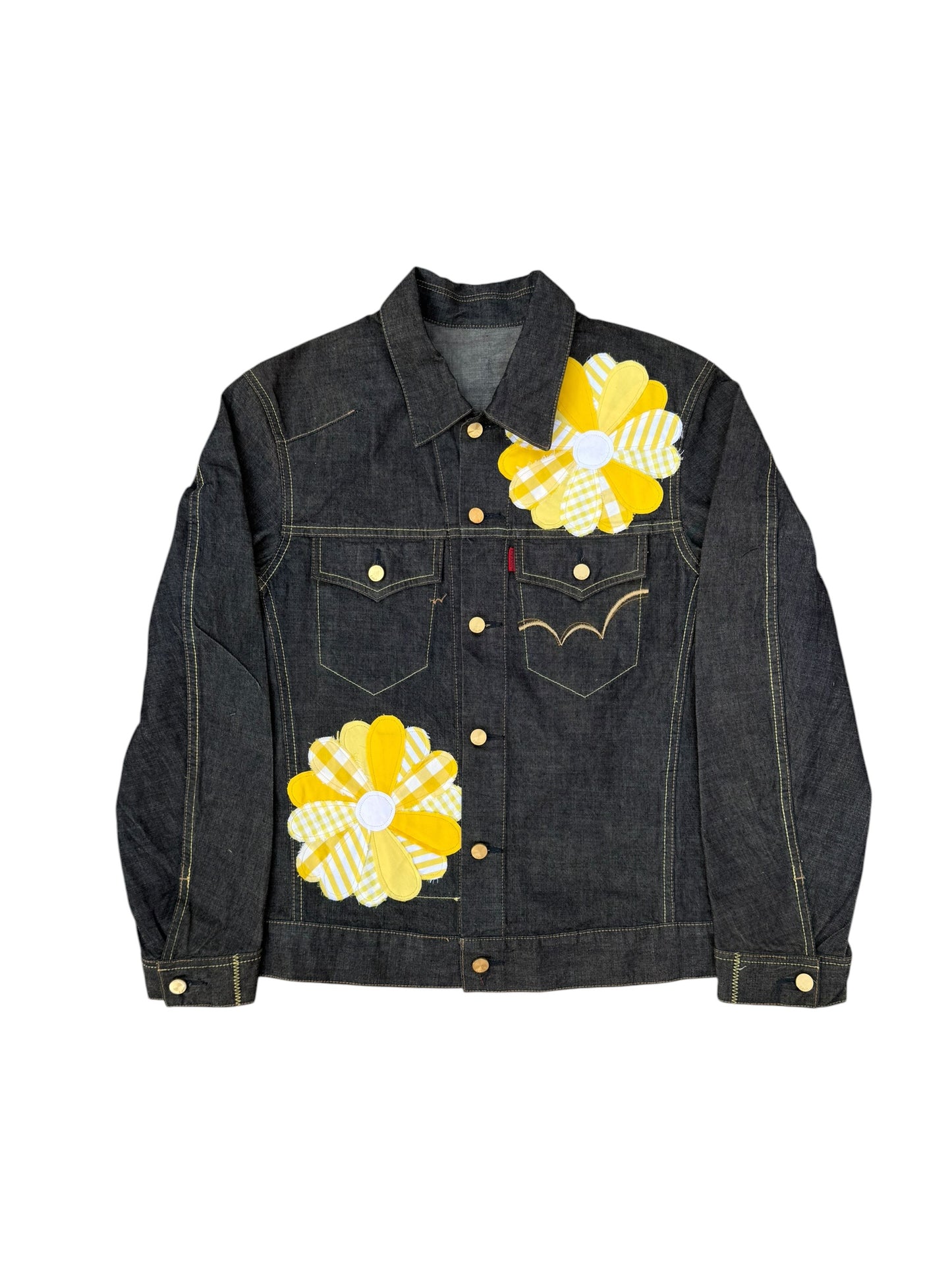 Upcycled Sunflower Patch Denim Jacket