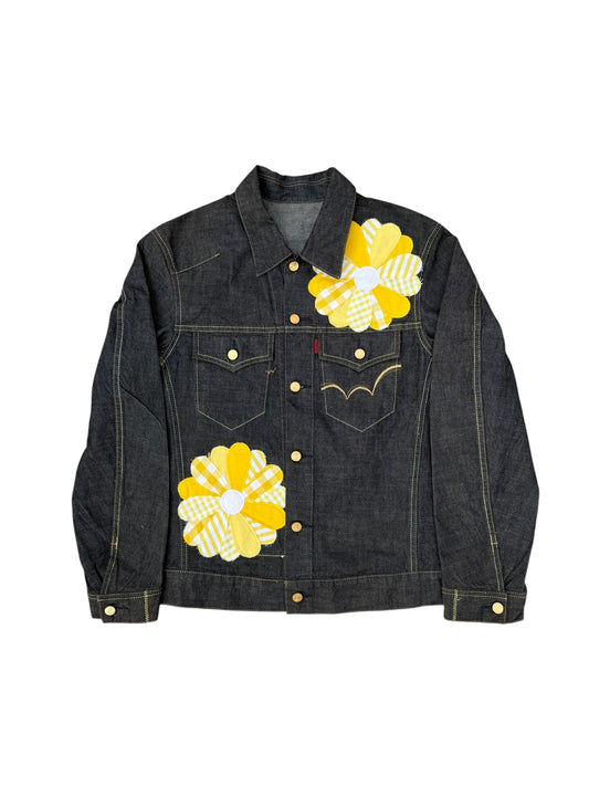 Upcycled Sunflower Patch Denim Jacket