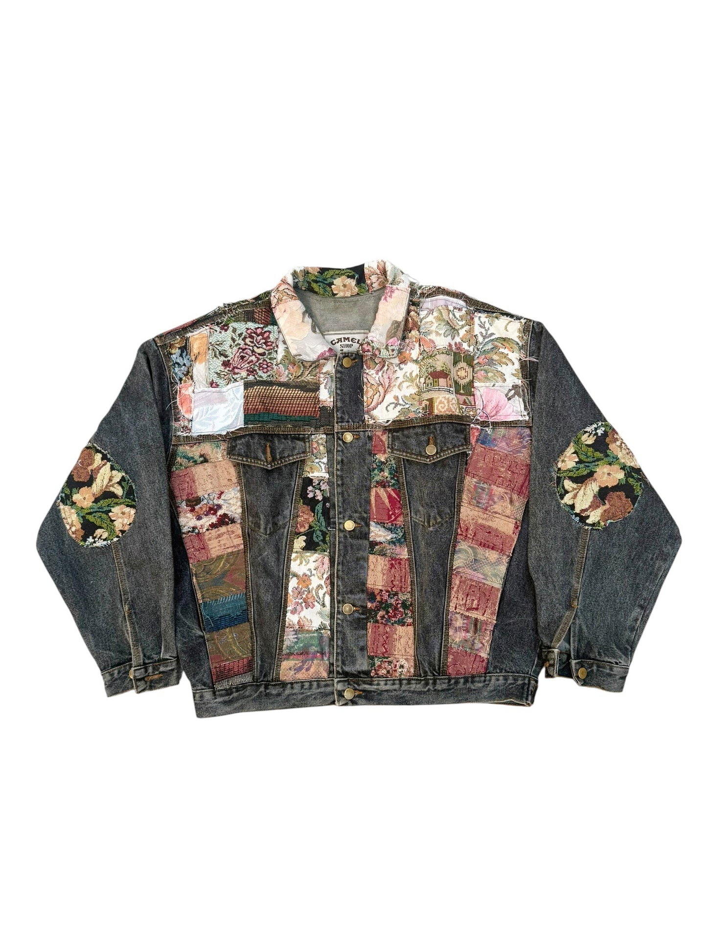 Upcycled patchwork jacquard Denim Jacket