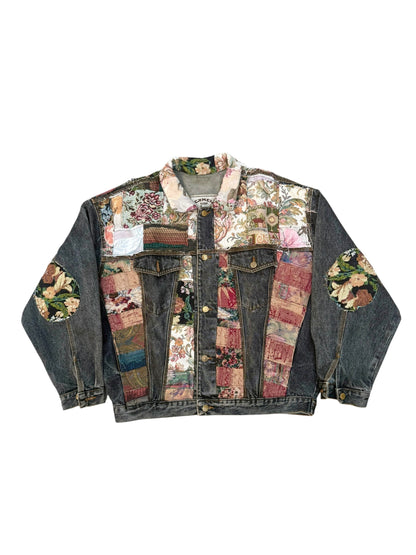 Upcycled patchwork jacquard Denim Jacket