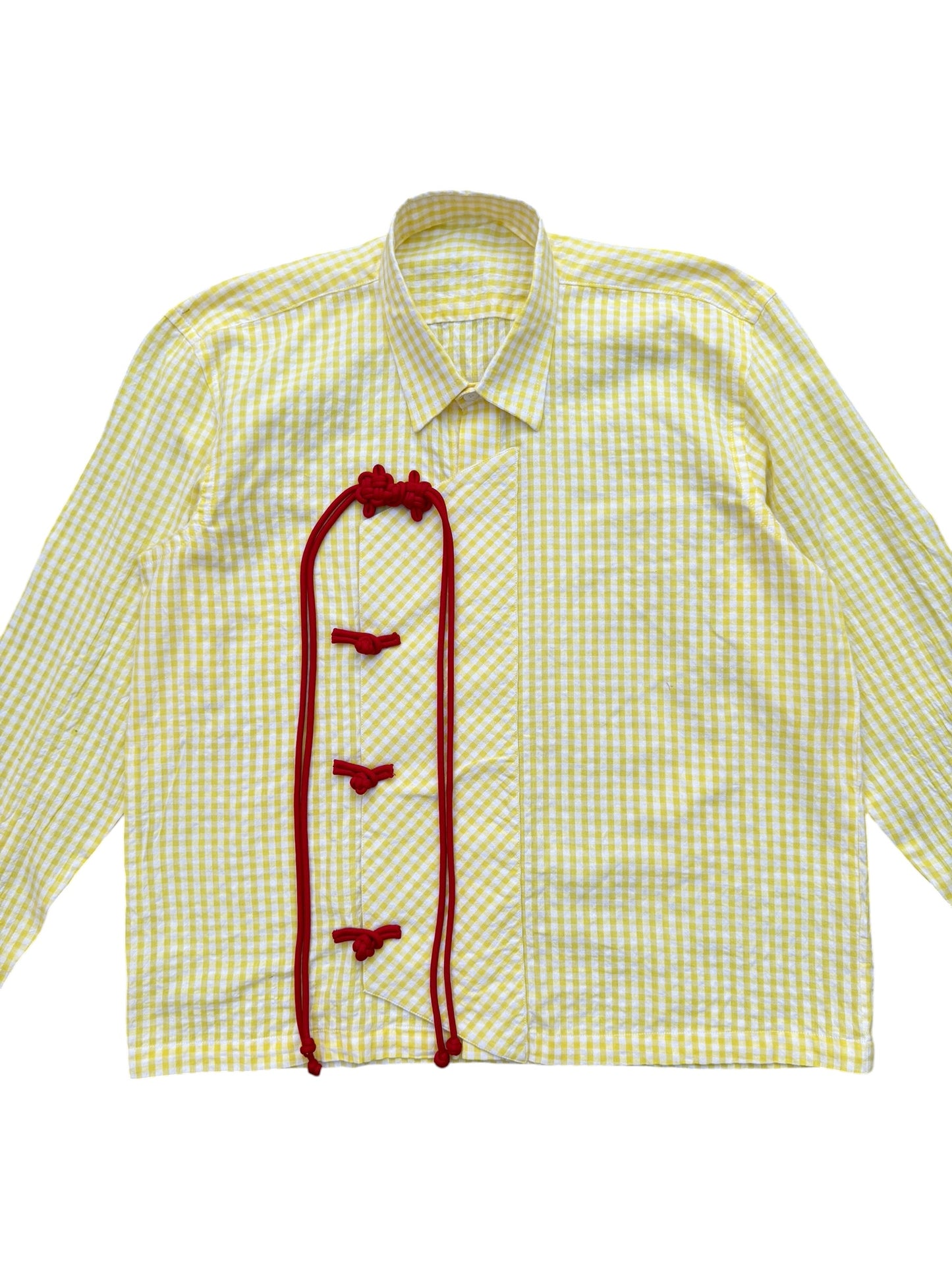 Cheongsam yellow check100% Cotton Shirt