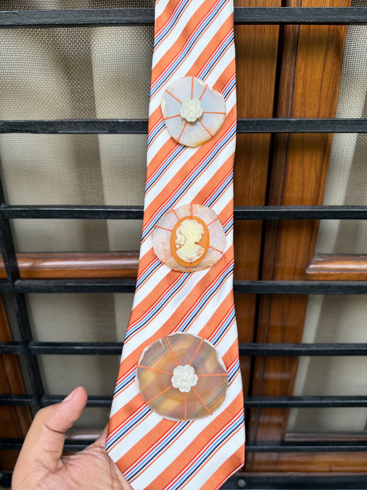 Crystal stone with Charm Handmade Vintage Silk Tie