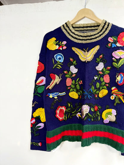 Floral hand knitted Woollen Sweater