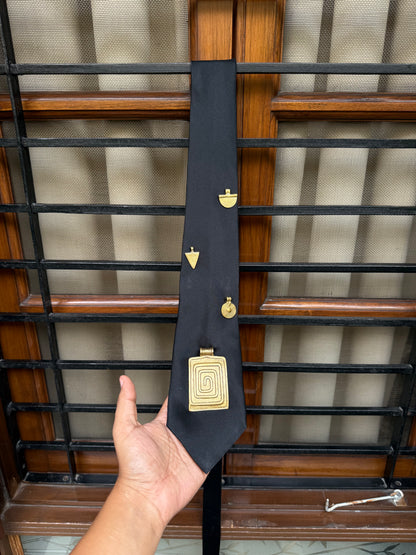 Golden Charm with Stud Handmade Vintage Silk Tie