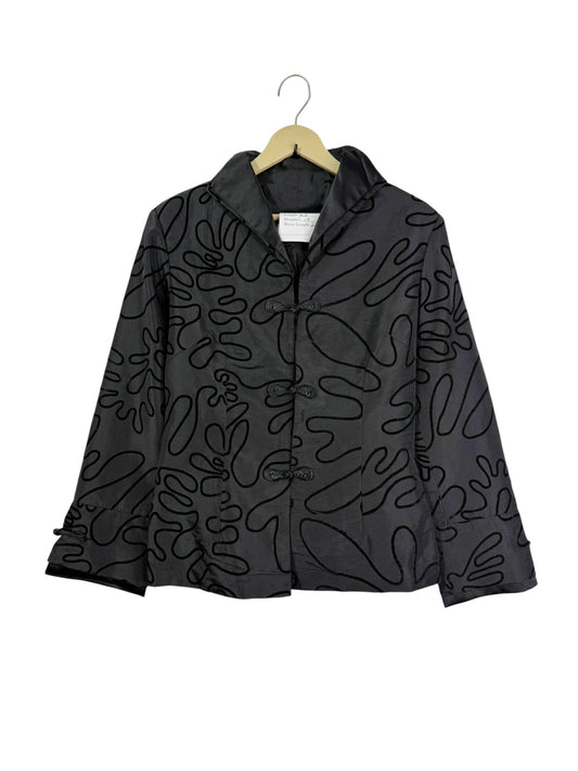 Black Embossed Line Art Embroidered Vintage Jacket