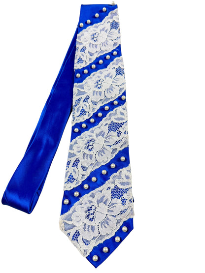 White lace with pearl Handmade Vintage Silk Tie