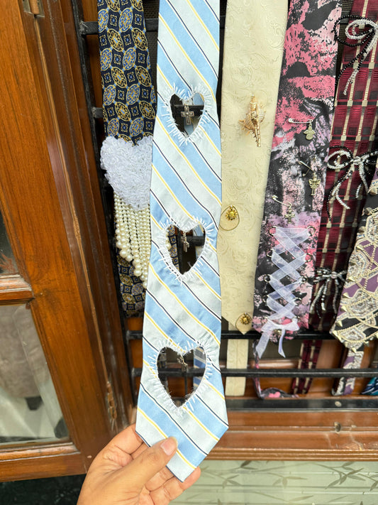 Cut work heart with charm Handmade Vintage Silk Tie