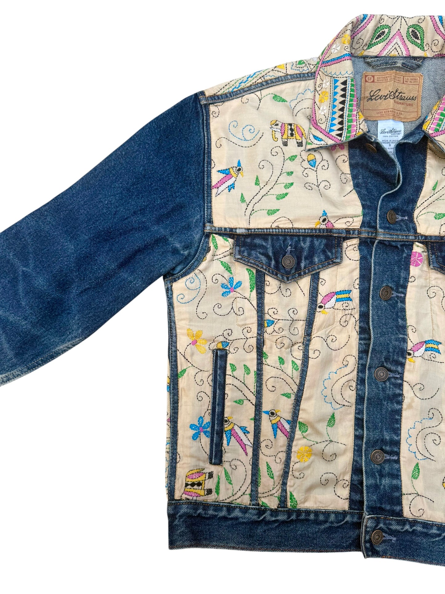 Upcycled Kantha Saree Denim Jacket