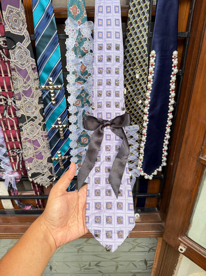 Stud and Ribbon Bow Handmade Vintage Silk Tie