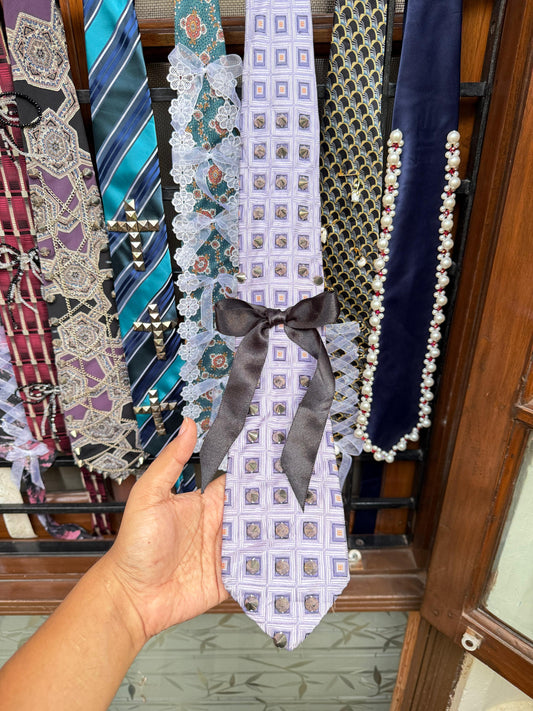 Stud and Ribbon Bow Handmade Vintage Silk Tie