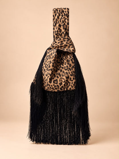 HANDMADE LEOPARD CHINESE KNOT BAG EXTRA FRINGE