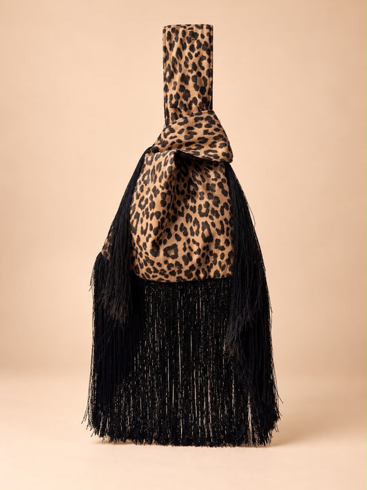 HANDMADE LEOPARD CHINESE KNOT BAG EXTRA FRINGE