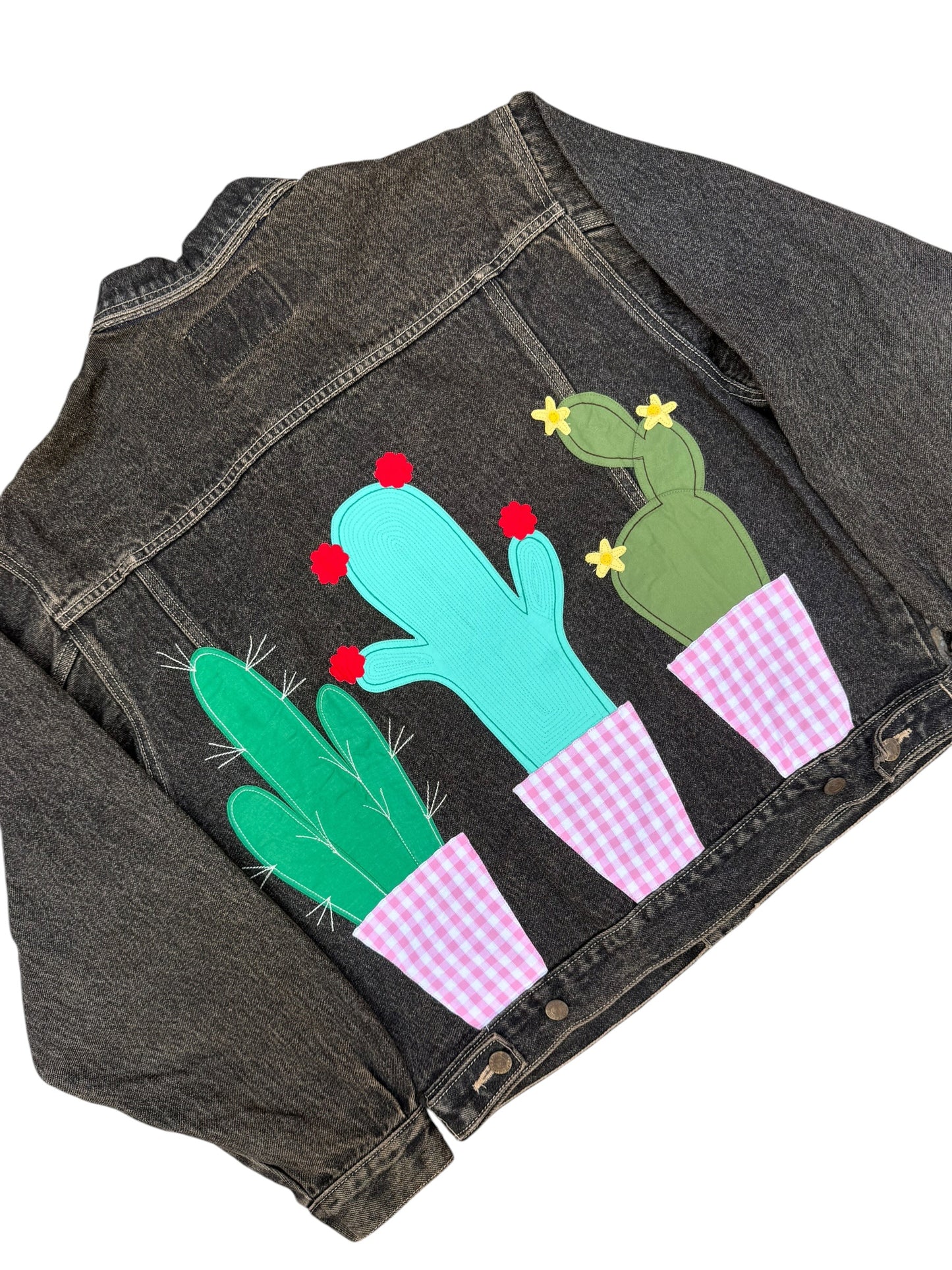 Upcycled Cactus Patch Denim Jacket
