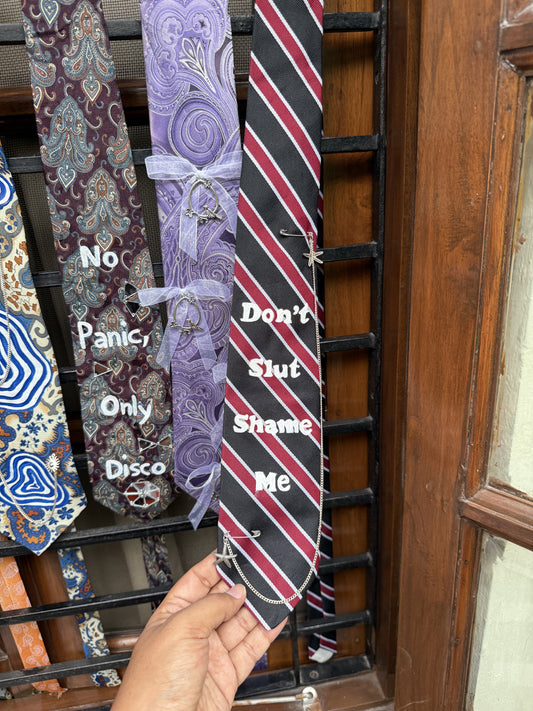 Don't Slut Shame me Handpainted With Chain and Charms vintage silk tie