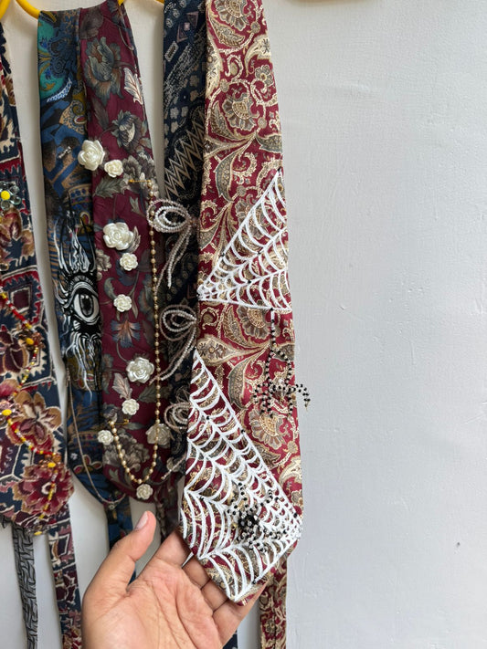 Crystal Spider handmade  vintage silk tie