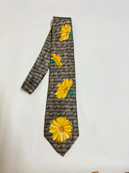 Sunflower Handpaint vintage silk tie