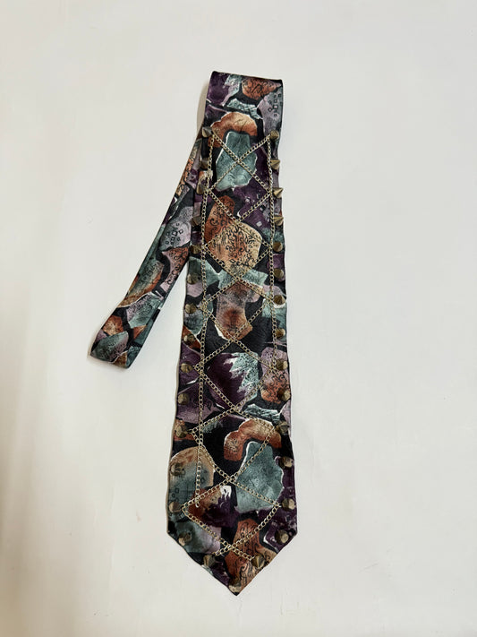 Stud and Chains Handmade  vintage silk tie